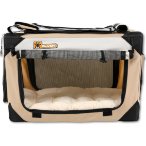 Extra Large Pet Carrier Tan Soft-Sided with Scratch Pad Foldable Fiberboard Base Plush Cushion Lightweight. PAWMANIA