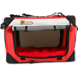 Extra Large Pet Carrier Red Soft-Sided with Scratch Pad Foldable Fiberboard Base Plush Cushion Lightweight. PAWMANIA