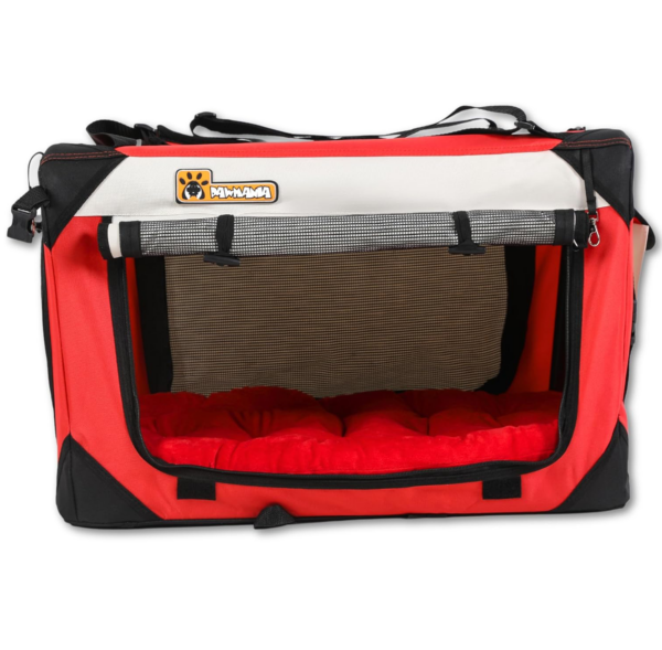 Extra Large Pet Carrier Red Soft-Sided with Scratch Pad Foldable Fiberboard Base Plush Cushion Lightweight. PAWMANIA