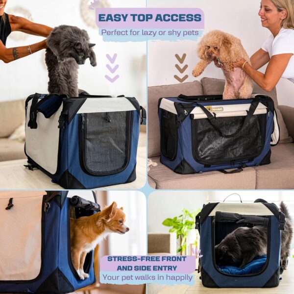 Extra Large Pet Carrier Tan Soft-Sided with Scratch Pad Foldable Fiberboard Base Plush Cushion Lightweight. PAWMANIA - Imagen 5
