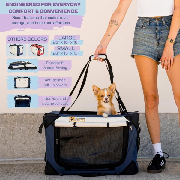 Extra Large Pet Carrier Tan Soft-Sided with Scratch Pad Foldable Fiberboard Base Plush Cushion Lightweight. PAWMANIA - Imagen 7