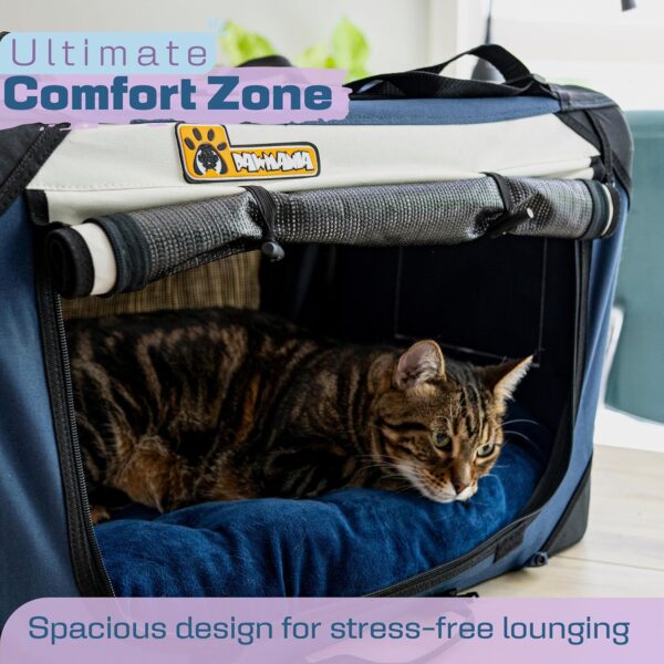 Extra Large Pet Carrier Tan Soft-Sided with Scratch Pad Foldable Fiberboard Base Plush Cushion Lightweight. PAWMANIA - Imagen 4